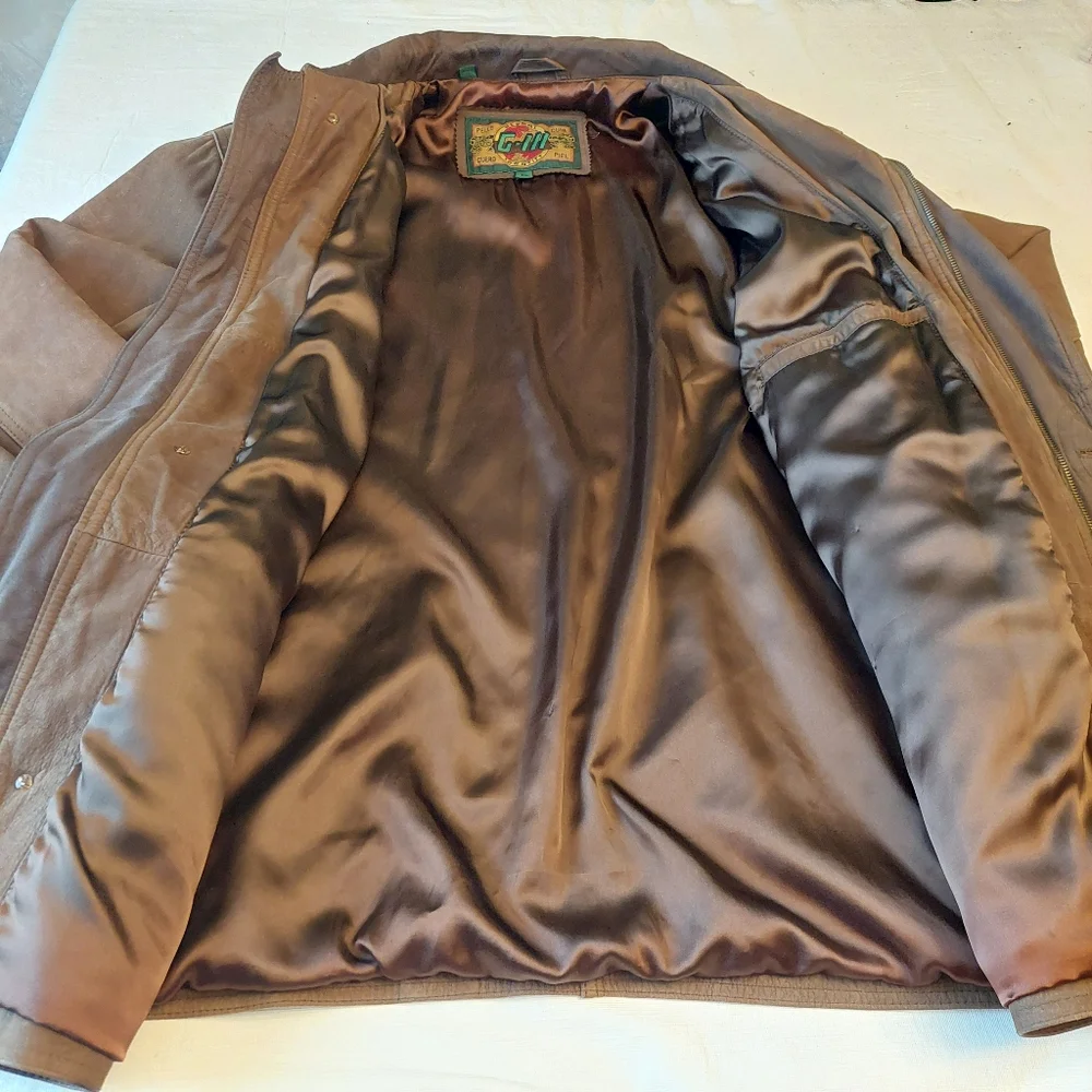 G III Vintage 90s Brown Suede Leather Bomber Jacket Heavyweight Lined Size XL